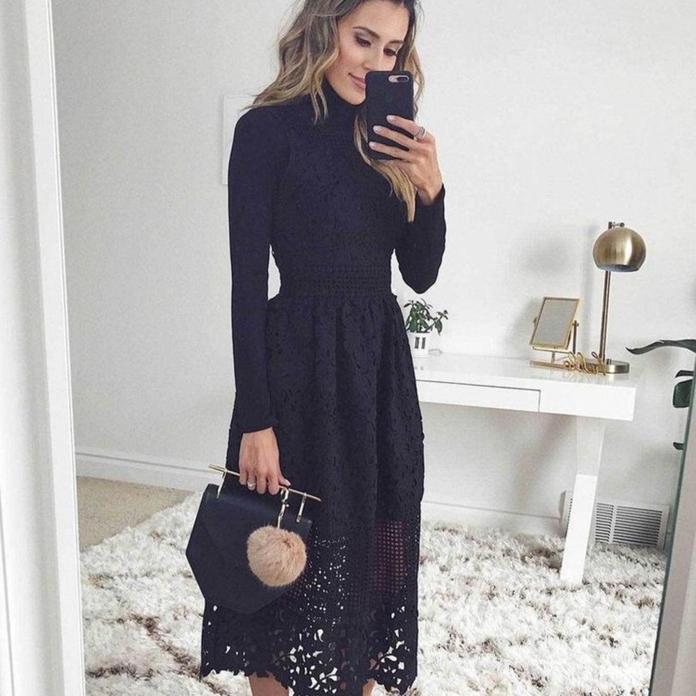 NBWB Black midi lace long sleeved dress